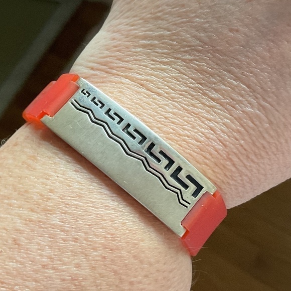 Sterling Silver 925 Greek Design Red Silicon Band Unisex Bracelet